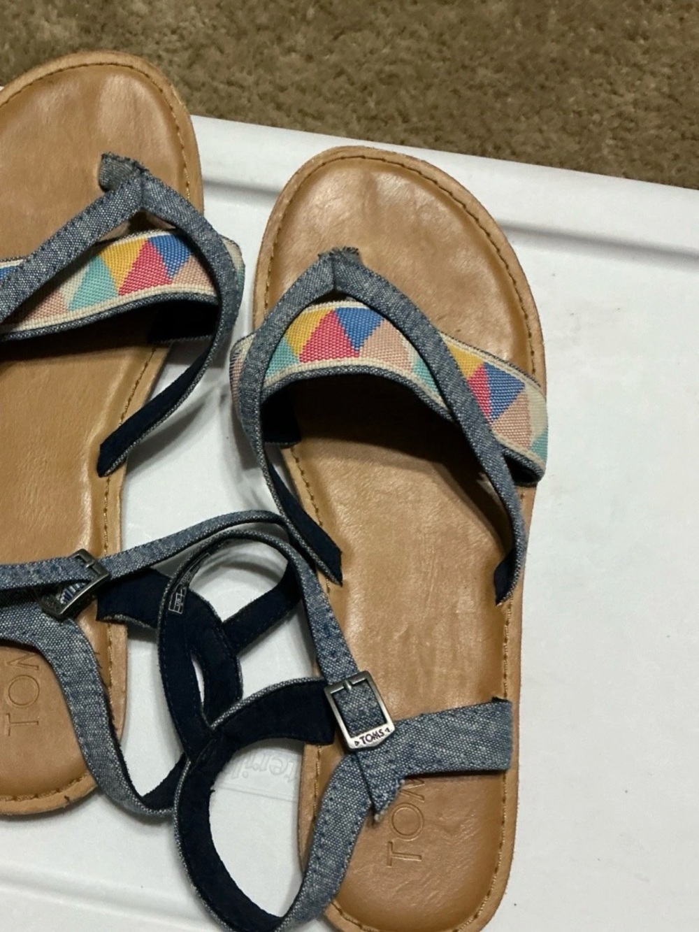 TOMS Denim Sandal with Multicolor Triangle Accent